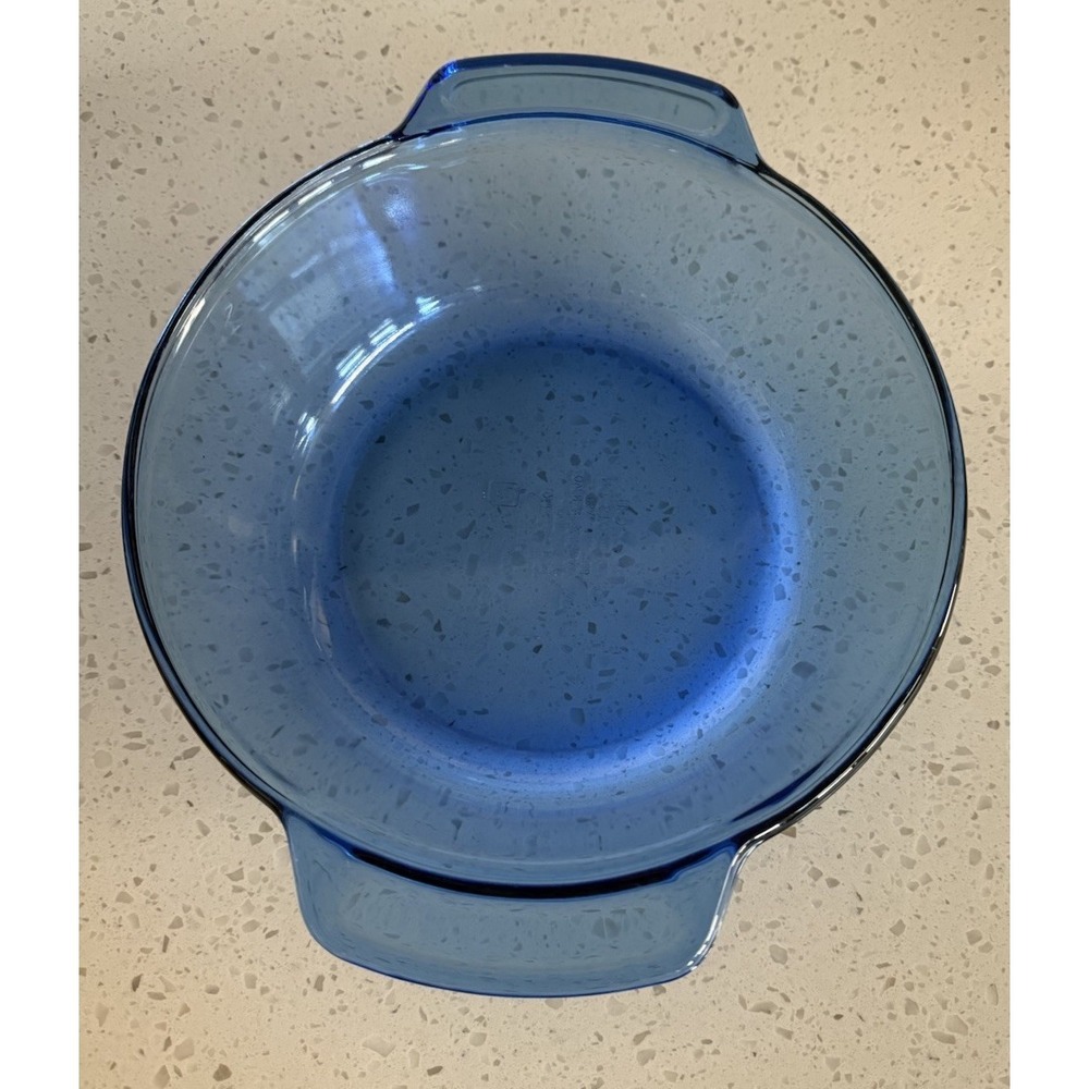 Vtg‎ Anchor Hocking Cobalt Blue 2-Quart 9-inch Round Casserole Bake Pan, Handles